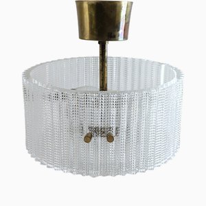 Crystal and Brass Ceiling Lamp / Flush Mount by Carl Fagerlund for Orrefors, 1960s