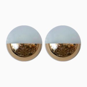 Postmodern Golden White Wall Sconces by Marelli for Estiluz, 1980s, Set of 2