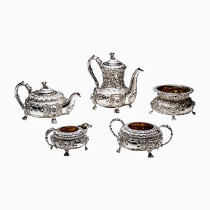 Service à Café Chrysanthemum en Argent par William Hunter, London, 1841, Set de 5