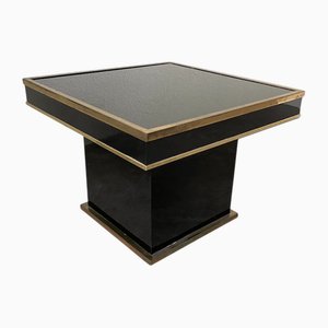 Table Basse Vintage en Laque Noire et Laiton dans le style de Jean Claude Mahey, 1970s, Set de 2