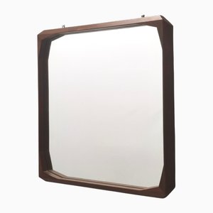 Miroir Mural Vintage Carré avec Cadre en Noyer Noirci par Dino Cavalli, 1960s