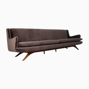 American Brown Velvet Sofa, 1950s
