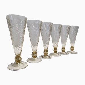Vasos vintage de cristal de Murano en ámbar de Vittorio Zecchin, años 30. Juego de 6