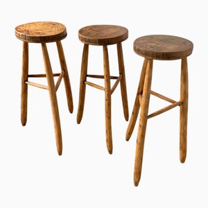 Vintage High Tripod Farmhouse Stools, 1960s, Set of 3
