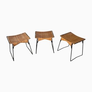 Vintage Wicker and Metal Stools by Raoul Guys, 1950s, Set of 3