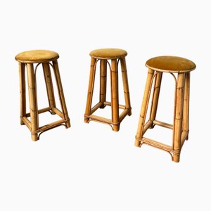 Hohe Vintage Rattan Hocker, 1960er, 3er Set