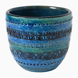 Blauer Rimini Blumentopf von Aldo Londi für Bitossi, 1960er
