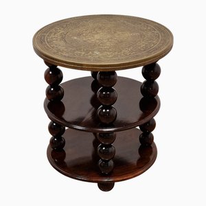 Art Deco Oriental Gueridon Table with Embossed Brass Top, 1930s