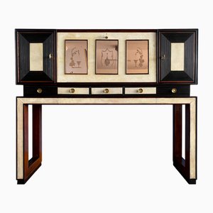 Italian Art Deco Parchment Cabinet Bar attributed to Osvaldo Borsani, 1940