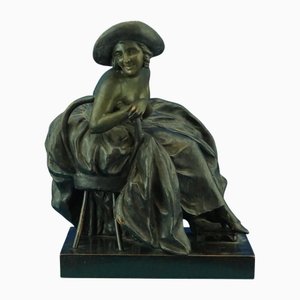 Art Nouveau Ceramic Sculpture Depicting a Lady on a Thonet Chair by Guido Cacciapuoti, Naples, Italy, Early 1900s