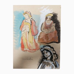 Jean Souverbie, Charakterstudie, 1960er, Kunstwerk auf Papier