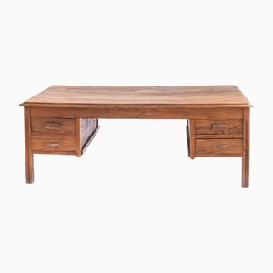 Large Vintage Two-Seater Desk in Chestnut, 1940s