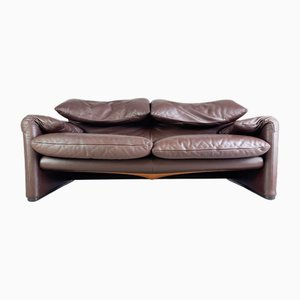 Maralunga 2-Seater Sofa in Brown Leather by Vico Magistretti for Cassina