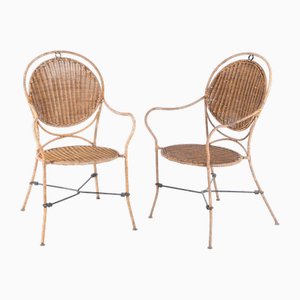 Armlehnstühle aus Rattan & Eisen, 1970er, 2er Set