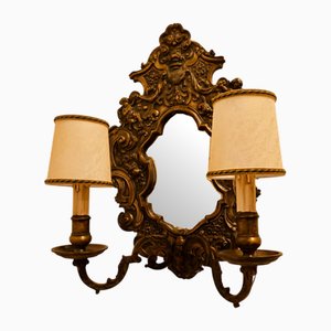 Wall Lamp with Central Mirror and Parchment Lampshades