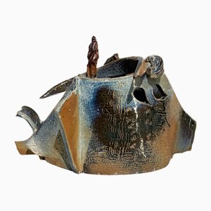 Abstract Sculpture in Polychrome Enameled Sandstone from La Borne, France, 1970