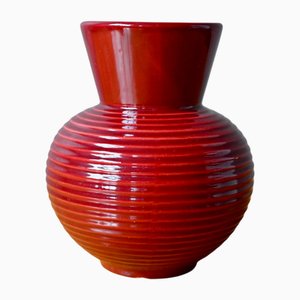 French Art Deco Vase in Red Ceramic from Saint Clément