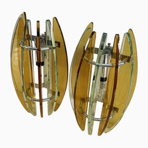 Colored Murano Glass Wall Lamps in the style of Veca, 1970s, Set of 2