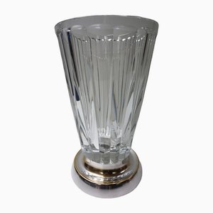 Vaso Art Déco in cristallo al piombo con base argentata di WMF, 1935