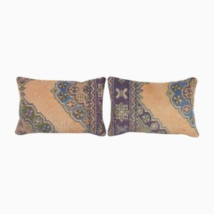 Turkish Wool Lumbar Rug Cushion Covers, Set of 2