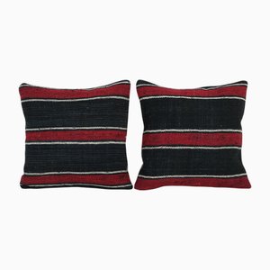 Fundas de cojín Kilim turcas de Anatolia a rayas. Juego de 2