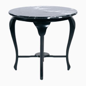 Mesa auxiliar redonda de mármol negro, Selva Negra, Alemania, años 70