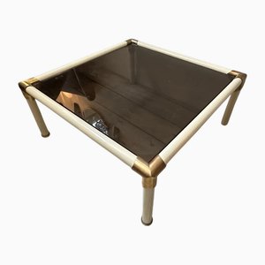 Mid-Century Modern Brass and Smoked Glass Coffee Table attributed to Tommaso Barbi, 1970s