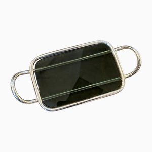 Modernistisches Buttertablett aus versilbertem & dunkelgrauem Glas von Lino Sabattini, 1990er