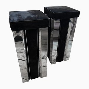 Set of Italian Mid-Century Modern Steel and Velvet Square Bar Stools, 1970s
