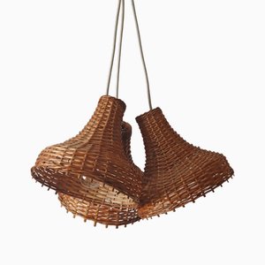 Mid-Century Modern Pendant Lights in Rattan, Germany, 1960s, Set of 3
