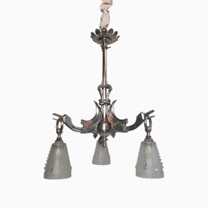 Art Deco Ceiling Lamp in Nickel-Plated Bronze by Charles Schneider, Paris, France, 1920s