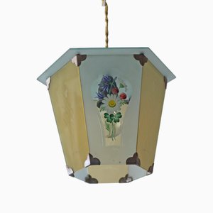 Art Deco Lantern Lamp with Hand-Painted Spring Flowers, Germany, 1920s