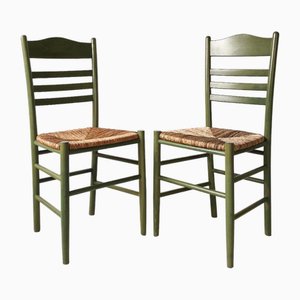 Vintage Bauernstühle aus Buchenholz & Bast, Italien, 1970er, 2er Set