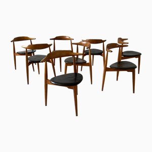 Chaises Heart par Hans J. Wegner pour Fritz Hansen, 1952, Set de 8