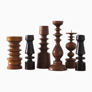 Skandinavische Kerzenhalter aus Holz, 6 . Set