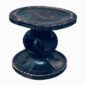Handcrafted Low Stool in Carved Stained Wood, Africa, 1950s