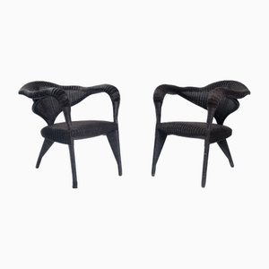 Poltrone scultoree tripode in vimini, anni '80, set di 2