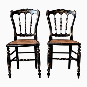 Antike Schlafzimmerstühle in Schwarz & Gold, 2er Set