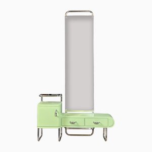 Specchio da toeletta Bauhaus in metallo cromato verde pastello, anni '30