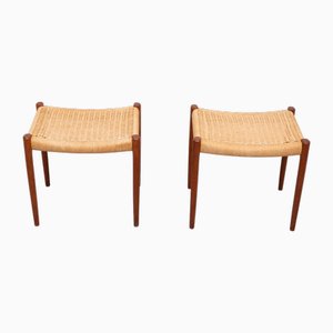Taburetes modelo 80A de teca y cordón de papel de Niels Otto (NO) Møller para JL Møllers, Dinamarca, años 60. Juego de 2
