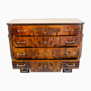 Art Deco Chest of Drawers in Briar and Walnut with Steel Details in the style of Ducrot, 1930s