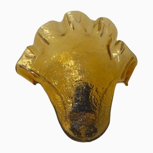 Floral Wall Lamp in Amber-Colored Glass, 1960s