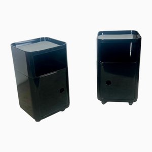 Glänzende schwarze Componibili Servierwagen von Anna Castelli Ferrieri für Kartell, 1960er, 2er Set