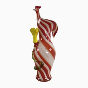 Mid-Century Polychrome Murano Glass Rooster and Flower Vase, 1950s