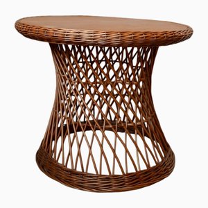 Round Coffee Table in Woven Wicker, 1970