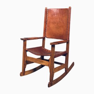 Rocking Chair en Cuir par Werner Biermann pour Arte Sano Bogota, Colombia, 1960s