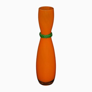 Vase Bohème en Verre Sablier Orange et Vert attribué à Rony Plesl, 1990s