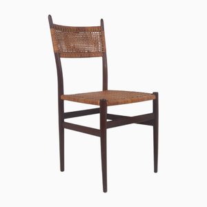Silla vintage de teca con mimbre de ratán, años 60