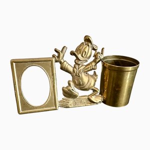 Vintage Donald Duck Pen Holder with Picture Frame in Brass, 1970s