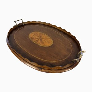 Plateau à Thé Victorien Antique en Acajou Marqueté, 1860